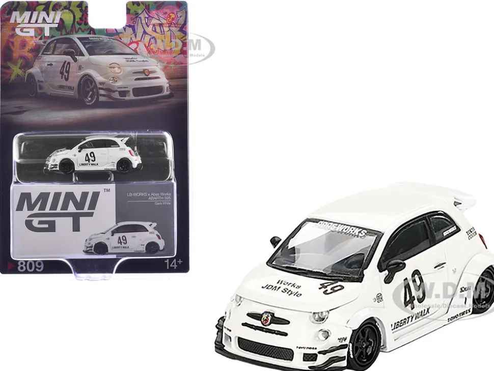 ABARTH 595 #49 "LB-Works x Abas Works" Gara White Limited Edition 1/64 Diecast Model Car by Mini GT