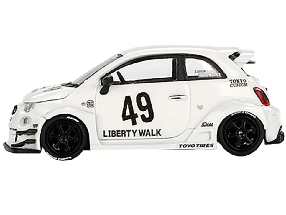 ABARTH 595 #49 "LB-Works x Abas Works" Gara White Limited Edition 1/64 Diecast Model Car by Mini GT