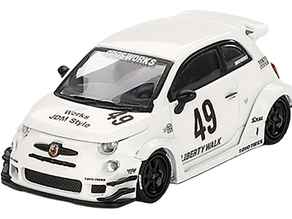 ABARTH 595 #49 "LB-Works x Abas Works" Gara White Limited Edition 1/64 Diecast Model Car by Mini GT