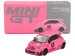 ABARTH 595 #49 "LB-Works x Abas Works" Pink Limited Edition 1/64 Diecast Model Car by Mini GT