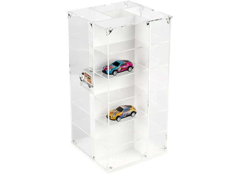 Acrylitower Showcase 24 Car Display Desktop Spinner with Cover White "Mijo Exclusives" for 1/64 Scale Models