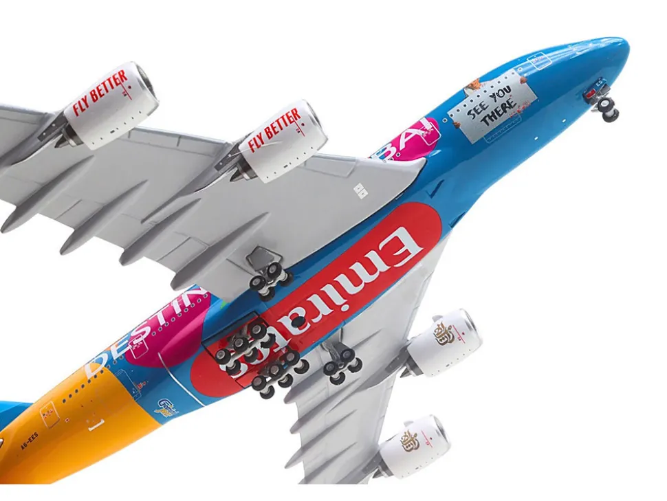 Airbus A380-800 Commercial Aircraft "Emirates Airlines - Destination Dubai" (A6-EES) Blue with Graphics 1/400 Diecast Model Airplane by GeminiJets