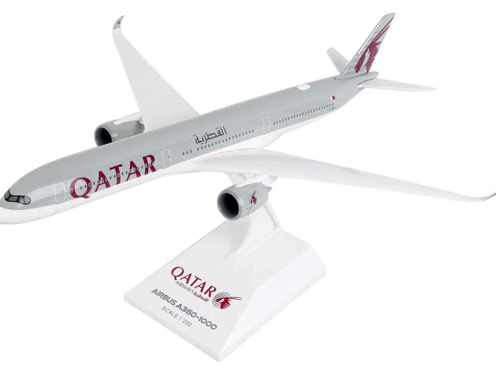 Airbus A350-1000 Commercial Aircraft "Qatar Airways" (A7-ANA) Gray with Tail Graphics (Snap-Fit) 1/200 Plastic Model by Skymarks