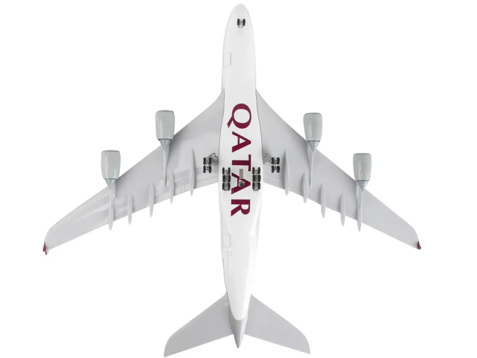 Airbus A380 Commercial Aircraft "Qatar Airways" (A7-APA) Gray with Tail Graphics (Snap-Fit) 1/200 Plastic Model by Skymarks