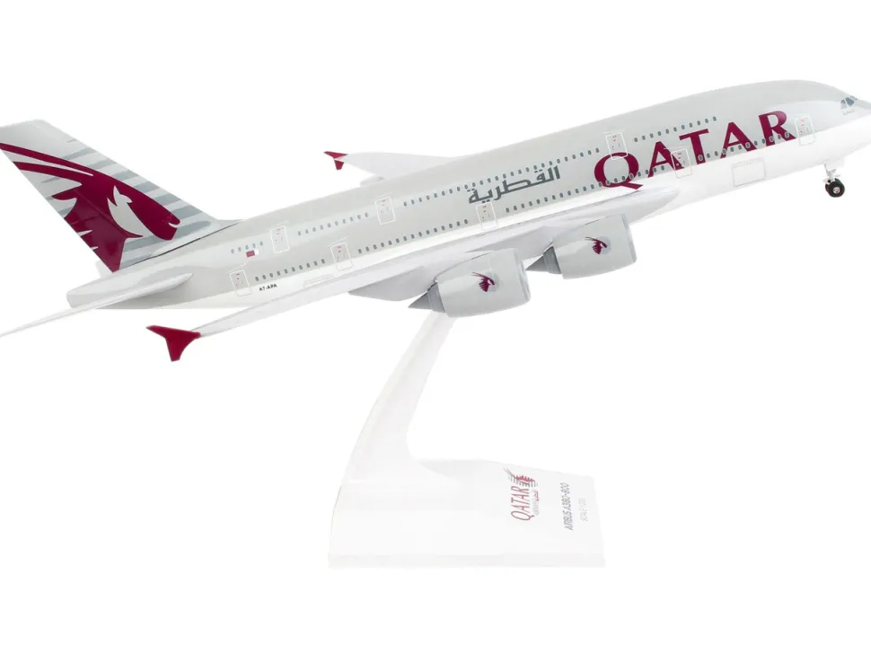 Airbus A380 Commercial Aircraft "Qatar Airways" (A7-APA) Gray with Tail Graphics (Snap-Fit) 1/200 Plastic Model by Skymarks