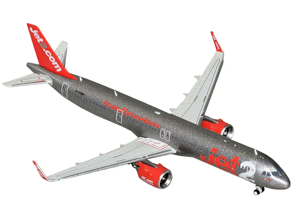 Airbus A321neo Commercial Aircraft "Jet2" (G-SUNO) Gray Metallic with Red Tail 1/400 Diecast Model Airplane by GeminiJets