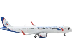 Airbus A321neo Commercial Aircraft Ural Airlines White with Blue Tail 1/400 Diecast Model Airplane GeminiJets GJ2195