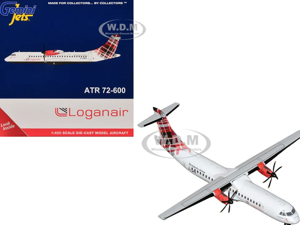 ATR 72-600 Commercial Aircraft "Loganair - Scotland's Airline" (G-LMTE) White with Red Plaid Tail 1/400 Diecast Model Airplane by GeminiJets