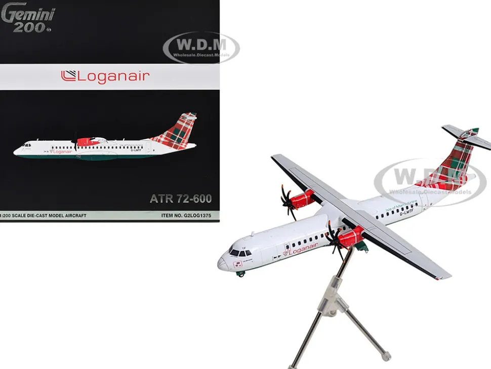 ATR 72-600 Commercial Aircraft "Loganair - Isle of Man's Airline" (G-LMTF) White with Green and Red Plaid Tail "Gemini 200" Series 1/200 Diecast Model Airplane by GeminiJets
