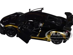 Audi R8 LMS GT3 Black with Gold Stripes and Graphics "Midnight Eclipse" Series 1/24 Diecast Model Car by Motormax