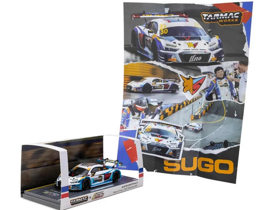 Audi R8 LMS GT3 evo II #30 James Yu "Uno Racing Team" "Macau GT Cup - FIA GT World Cup" (2024) with A4 Poster "Hobby43" Series 1/43 Diecast Model Car by Tarmac Works