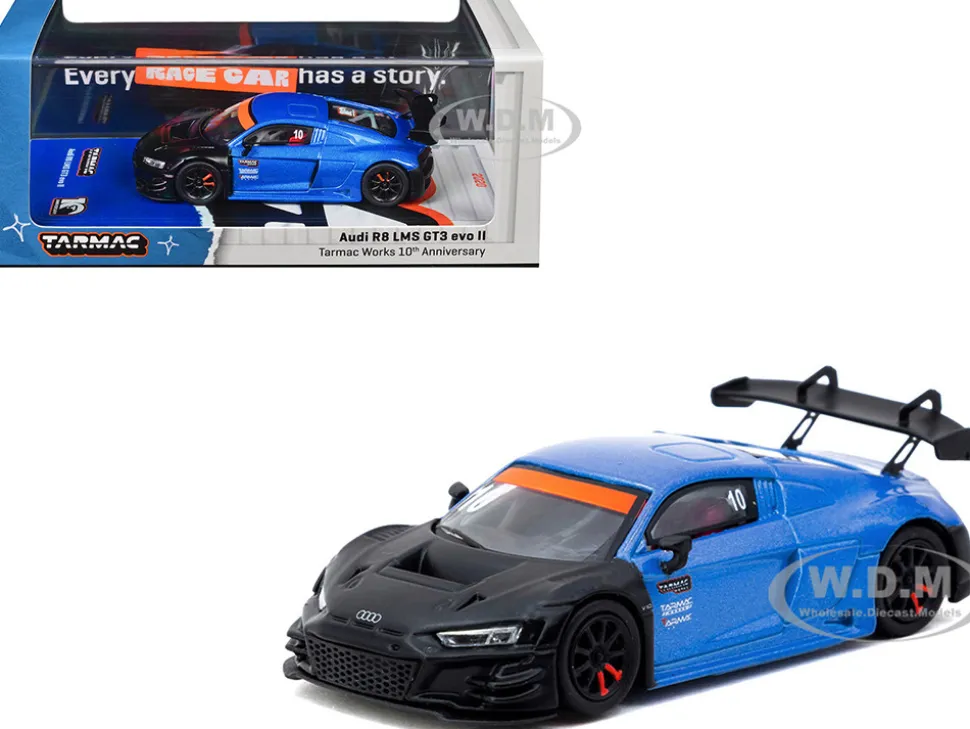 Audi R8 LMS GT3 evo II #10 "Tarmac Works 10th Anniversary" Blue Metallic and Matt Black "Hobby64" Series 1/64 Diecast Model Car by Tarmac Works