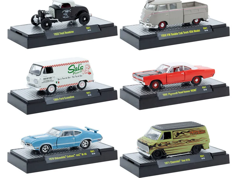 Auto Meets Set of 6 Cars IN DISPLAY CASES Release 91 Limited Edition 1/64 Diecast Model Cars by M2 Machines