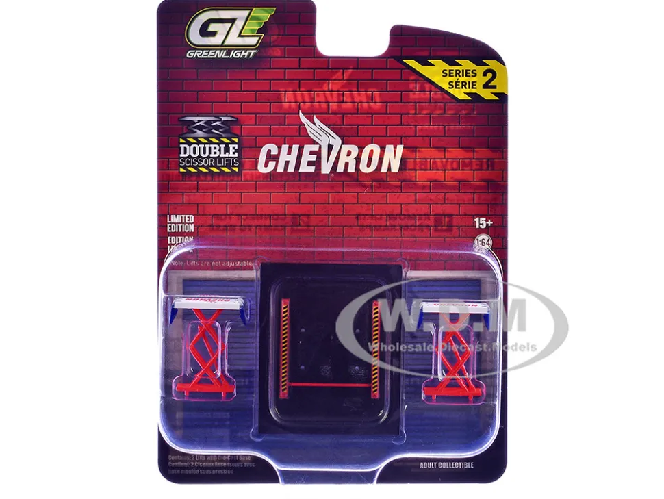 Automotive Double Scissor Lift "Chevron" White and Red "Double Scissor Lifts" Series 2 1/64 Diecast Model by Greenlight