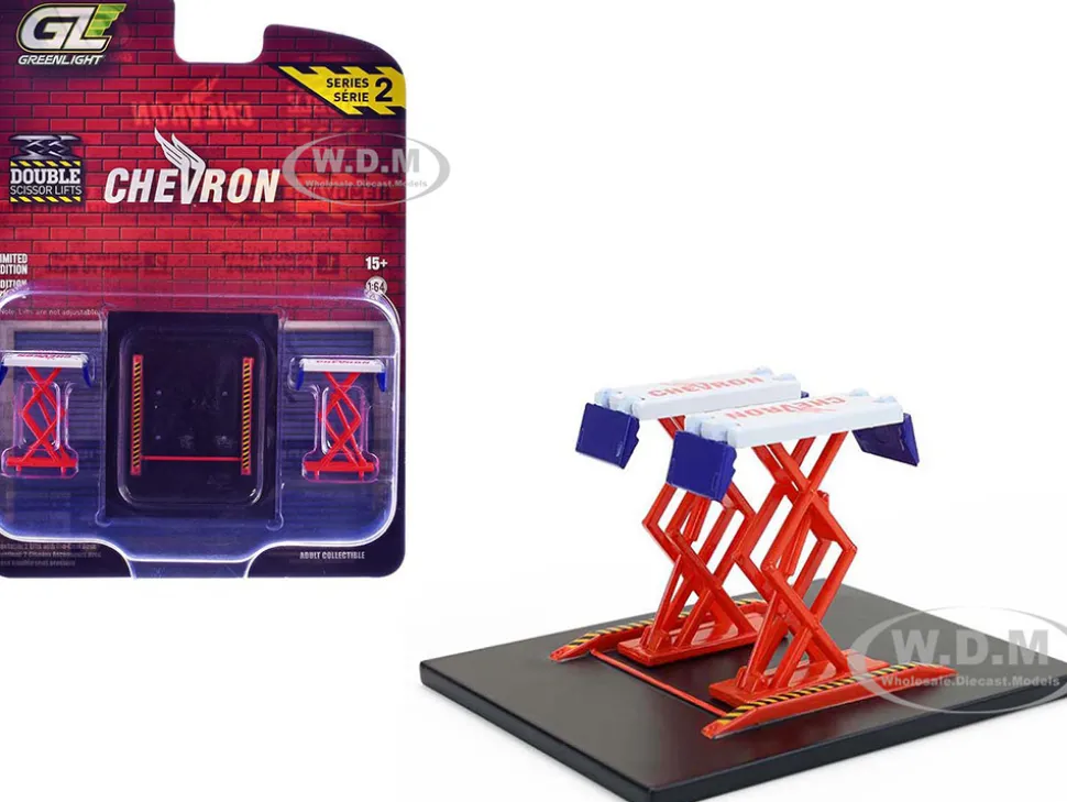 Automotive Double Scissor Lift "Chevron" White and Red "Double Scissor Lifts" Series 2 1/64 Diecast Model by Greenlight