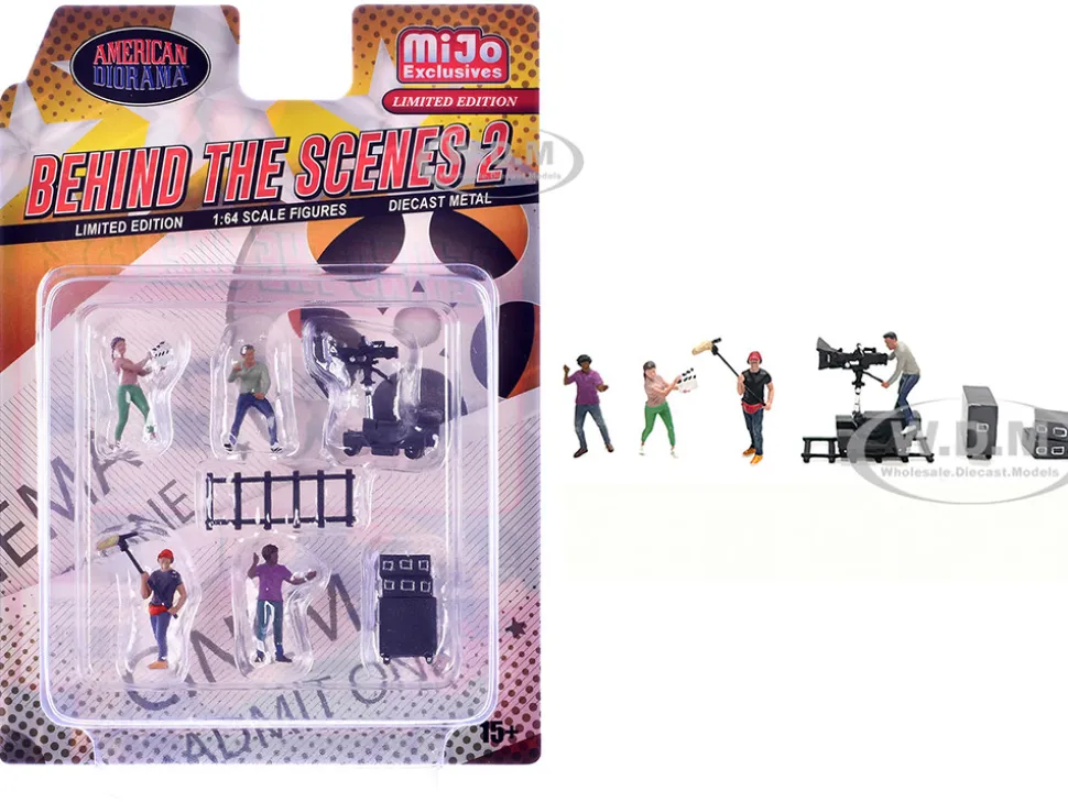 Behind The Scenes #2 7 piece (4 People, 3 Accessories) Diecast Figures Set 1/64 Scale Models by American Diorama
