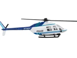 Bell 206 Jetranger Helicopter White and Blue Police N70650 with Runway Section Diecast Model Runway24 RW055