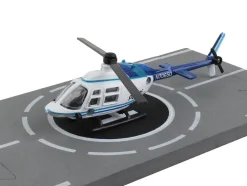 Bell 206 Jetranger Helicopter White and Blue Police N70650 with Runway Section Diecast Model Runway24 RW055