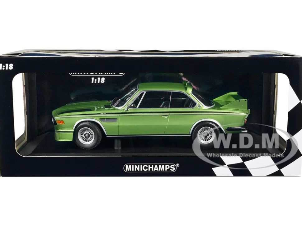 1973 BMW 3.0 CSL Green Metallic with Black Stripes Limited Edition 450 pieces Worldwide 1/18 Diecast Model Car Minichamps 155028132