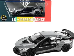 BMW i8 Liberty Walk Gray Black LB Performance Series 1/64 Diecast Model Car Paragon Models PA-55146