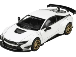BMW i8 Liberty Walk White Gold Wheels 1/64 Diecast Model Car Paragon Models PA-55152