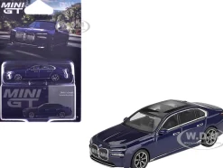 BMW i7 xDrive60 Tanzanite Blue Metallic with Sun Roof Limited Edition 1/64 Diecast Model Car by Mini GT