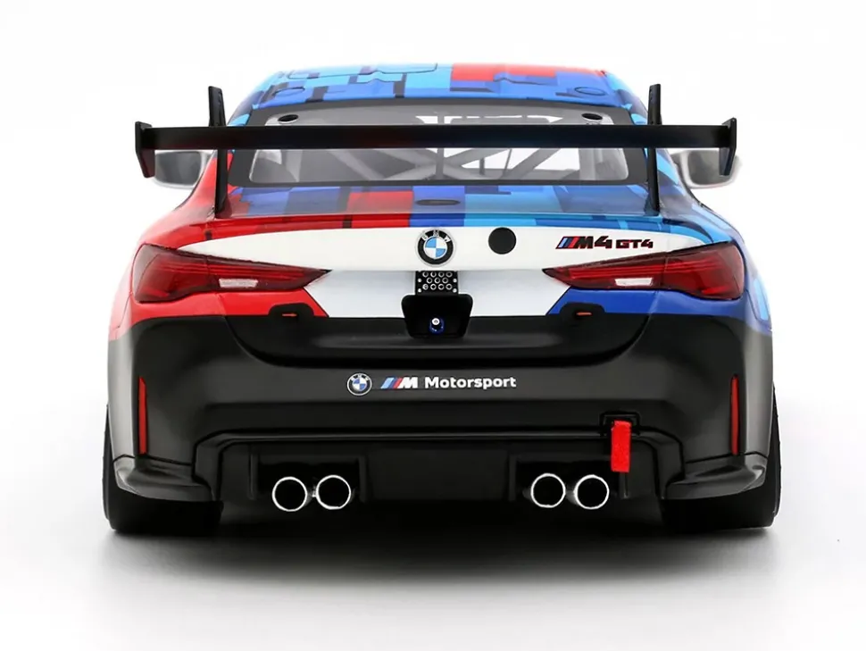 2024 BMW M4 GT4 #1 "M Motorsport Livery" Black and White with Red and Blue Graphics Limited Edition to 999 pieces Worldwide 1/18 Model Car by Otto Mobile