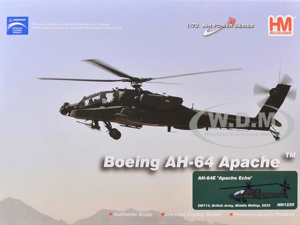 Boeing AH-64E Apache Echo Attack Helicopter "ZM714, Middle Wallop" (2022) British Army "Air Power Series" 1/72 Diecast Model by Hobby Master