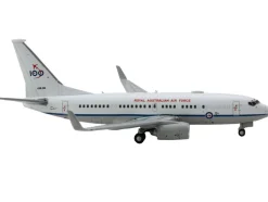 Boeing 737 700 Aircraft Royal Australian Air Force 100th Anniversary A36 001 White with Blue Stripes Gemini Macs Series 1/400 Diecast Model Airplane GeminiJets GM135