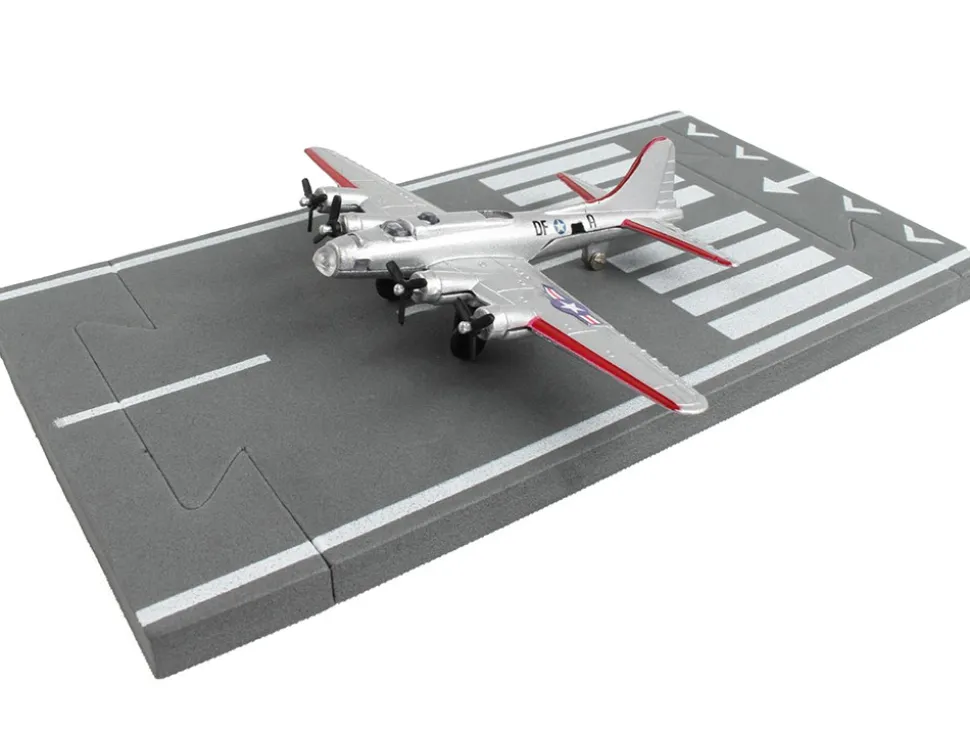 Boeing B 17 Flying Fortress Bomber Aircraft Silver Metallic United States Army Air Force with Runway Section Diecast Model Airplane Runway24 RW035