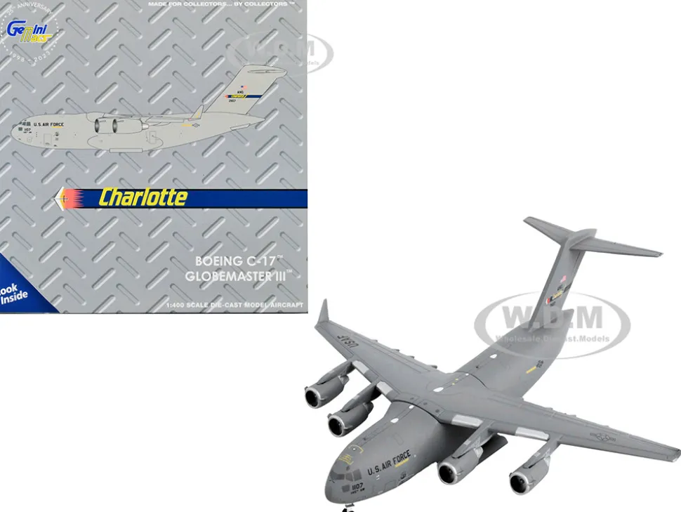 Boeing C 17 Globemaster III Transport Aircraft Charlotte Air National Guard United States Air Force Gray Gemini Macs Series 1/400 Diecast Model Airplane GeminiJets GM137