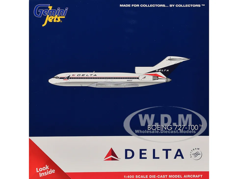 Boeing 727-100 Commercial Aircraft "Delta Air Lines" (N1633) White with Red and Blue Stripes 1/400 Diecast Model Airplane by GeminiJets