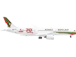 Boeing 787 9 Commercial Aircraft Gulf Air 70th Anniversary White with Graphics 1/400 Diecast Model Airplane GeminiJets GJ1909