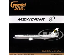 Boeing 757-200 Commercial Aircraft "Mexicana Retro Livery" (N380RM) White with Tail Graphics "Gemini 200" Series 1/200 Diecast Model Airplane by GeminiJets