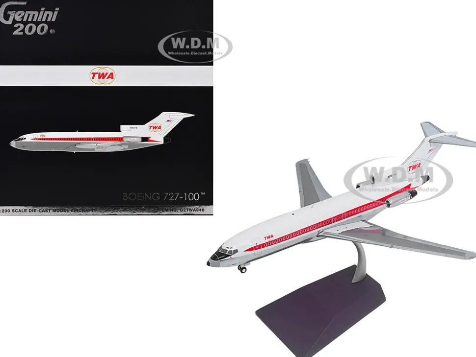 Boeing 727-100 Commercial Aircraft "Trans World Airlines (TWA)" (N851TW) White with Red Stripes "Gemini 200" Series 1/200 Diecast Model Airplane by GeminiJets