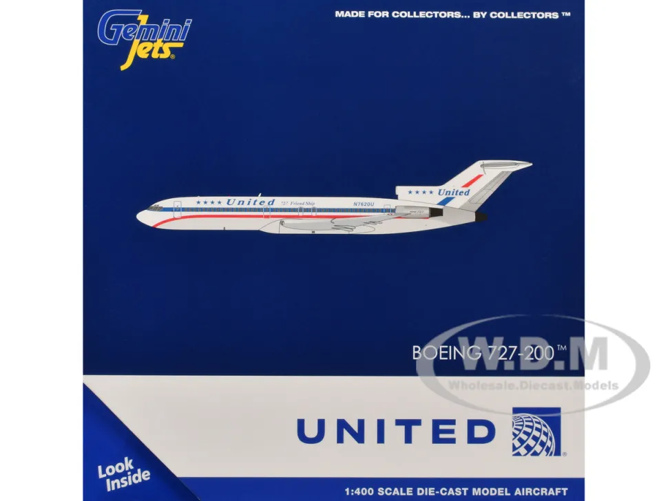 Boeing 727-200 Commercial Aircraft "United Airlines - Stars & Bars/Friend Ship" (N7620U) White with Red and Blue Stripes 1/400 Diecast Model Airplane by GeminiJets
