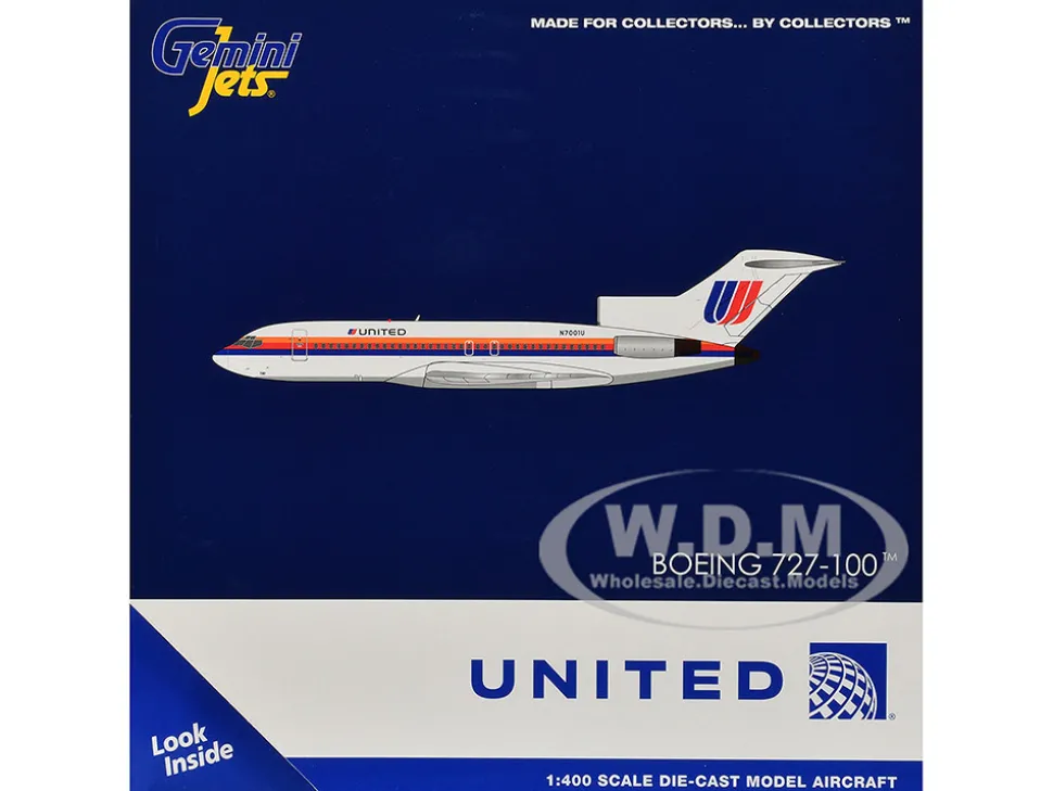 Boeing 727-100 Commercial Aircraft "United Airlines - Saul Bass Livery" (N7001U) White with Stripes 1/400 Diecast Model Airplane by GeminiJets