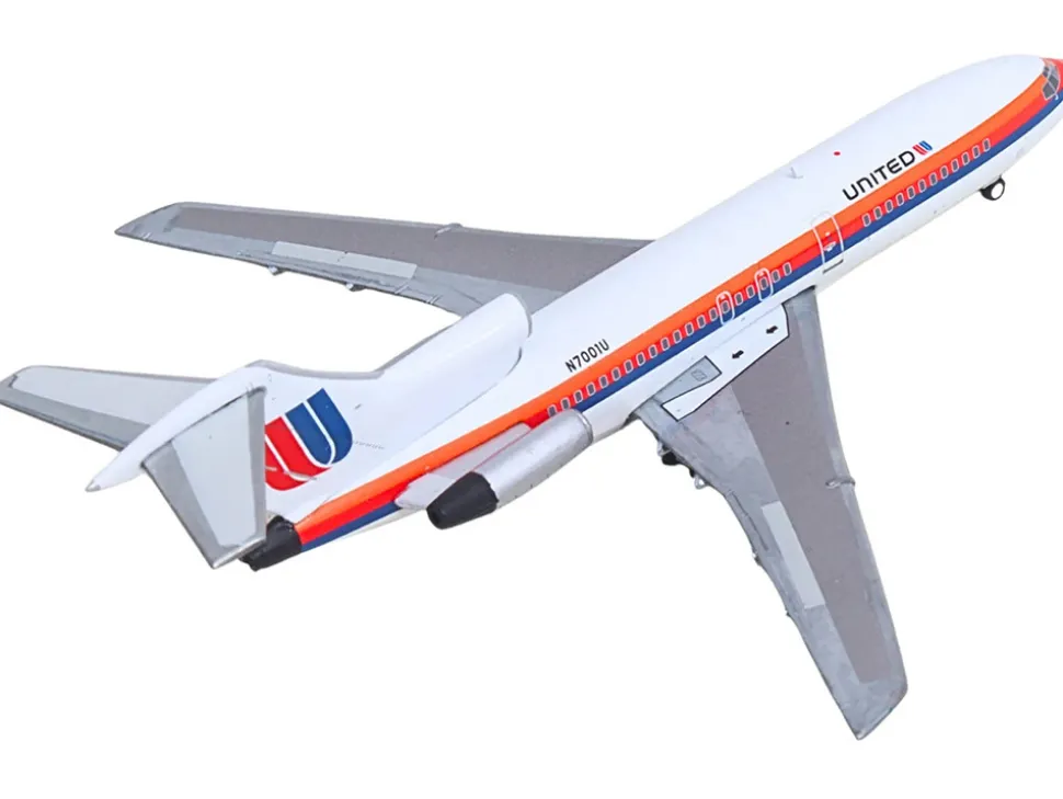 Boeing 727-100 Commercial Aircraft "United Airlines - Saul Bass Livery" (N7001U) White with Stripes 1/400 Diecast Model Airplane by GeminiJets