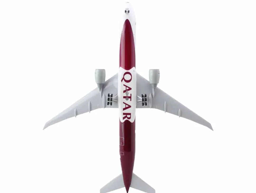 Boeing 777-300 Commercial Aircraft with Landing Gear "Qatar Airways - FIFA World Cup Qatar 2022" Gray and Dark Red (Snap-Fit) 1/200 Plastic Model by Skymarks