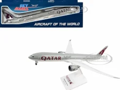 Boeing 777-9 Commercial Aircraft with Landing Gear "Qatar Airways" Gray with Tail Graphics (Snap-Fit) 1/200 Plastic Model by Skymarks