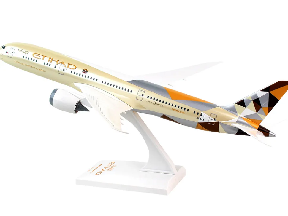 Boeing 787-9 Dreamliner Commercial Aircraft "Etihad Airlines" (A6-BLA) Beige with Tail Graphics (Snap-Fit) 1/200 Plastic Model by Skymarks