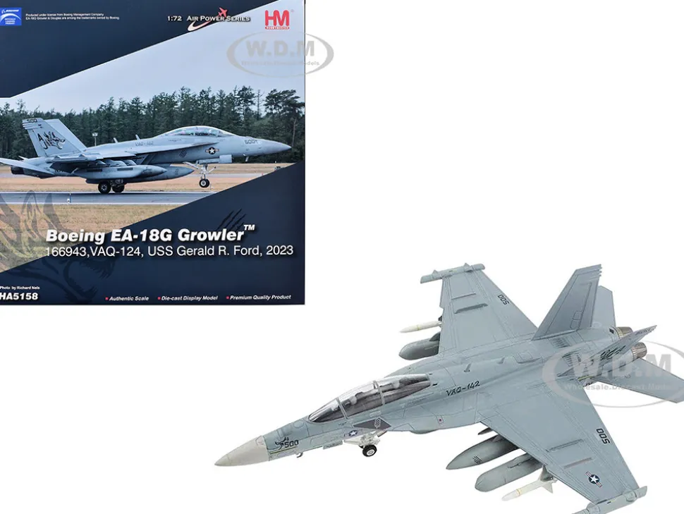 Boeing EA-18G Growler Aircraft "VAQ-142 Gray Wolves, USS Gerald R. Ford" (2023) United States Navy "Air Power Series" 1/72 Diecast Model by Hobby Master