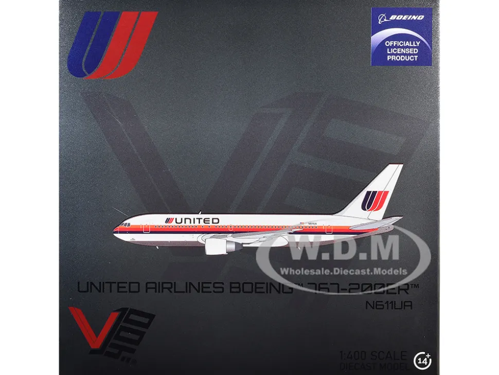 Boeing 767-200ER Commercial Aircraft "United Airlines" (N611UA) White with Stripes 1/400 Diecast Model Airplane by V1:400