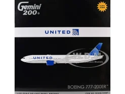 Boeing 777-200ER Commercial Aircraft with Flaps Down "United Airlines" (N798UA) White with Blue Tail "Gemini 200" Series 1/200 Diecast Model Airplane by GeminiJets