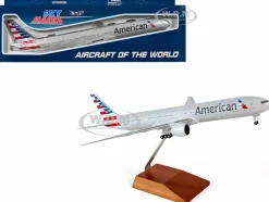 Boeing 777-300ER Commercial Aircraft with Landing Gear "American Airlines" Gray with Striped Tail (Snap-Fit) 1/200 Plastic Model by Skymarks