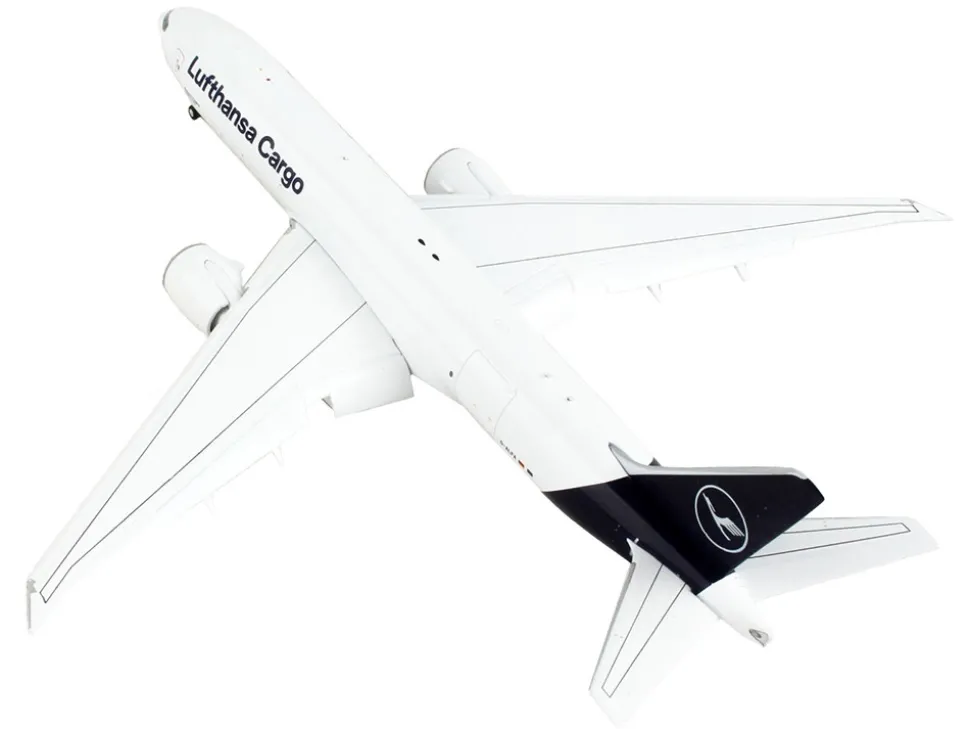 Boeing 777F Commercial Aircraft with Flaps Down Lufthansa Cargo White with Dark Blue Tail 1/400 Diecast Model Airplane GeminiJets GJ2126F