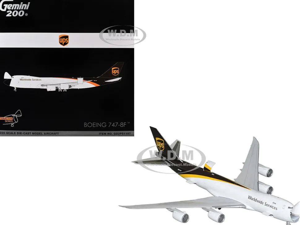 Boeing 747-8F Commercial Aircraft "UPS Worldwide Services" (N607UP) White with Brown Tail "Gemini 200 - Interactive Series" Series 1/200 Diecast Model Airplane by GeminiJets
