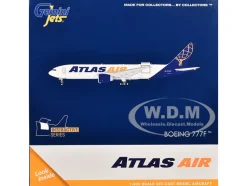 Boeing 777-200LRF Commercial Aircraft "Atlas Air" (N703GT) White with Blue Tail "Interactive Series" 1/400 Diecast Model Airplane by GeminiJets