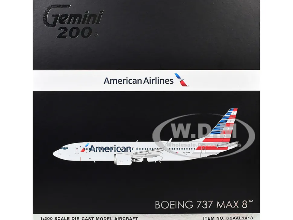 Boeing 737 MAX 8 Commercial Aircraft "American Airlines" (N326RP) Gray with Striped Tail "Gemini 200" Series 1/200 Diecast Model Airplane by GeminiJets