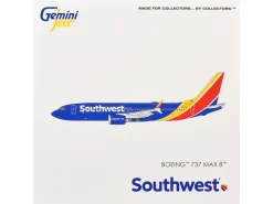 Boeing 737 MAX 8 Commercial Aircraft "Southwest Airlines" (N8788L) Blue with Red and Yellow Stripes 1/400 Diecast Model Airplane by GeminiJets
